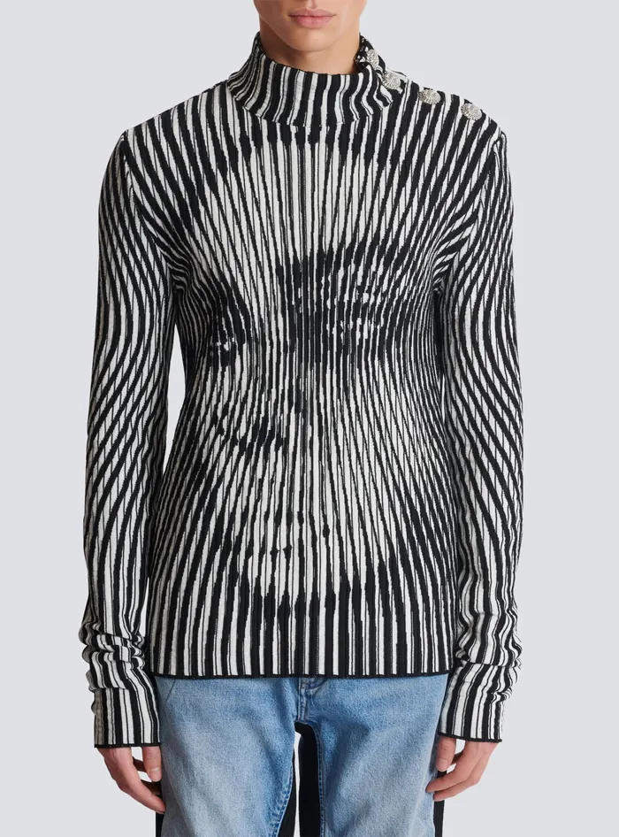 Balmain Face Twotone Knit Jumper Black Men Knitwear