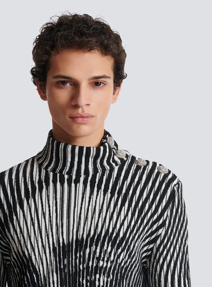 Balmain Face Twotone Knit Jumper Black Men Knitwear