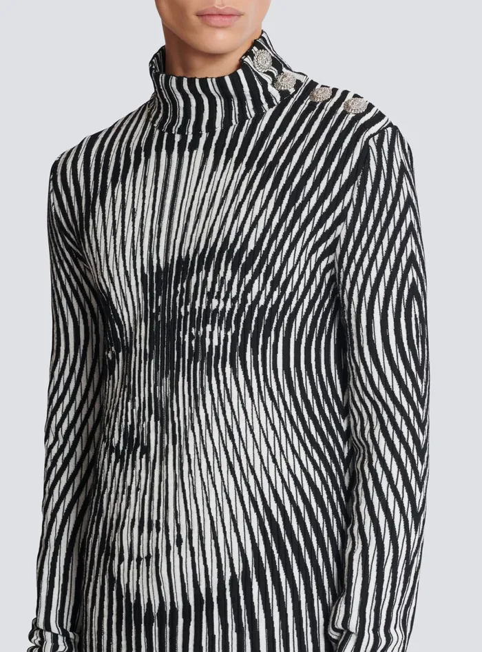 Balmain Face Twotone Knit Jumper Black Men Knitwear