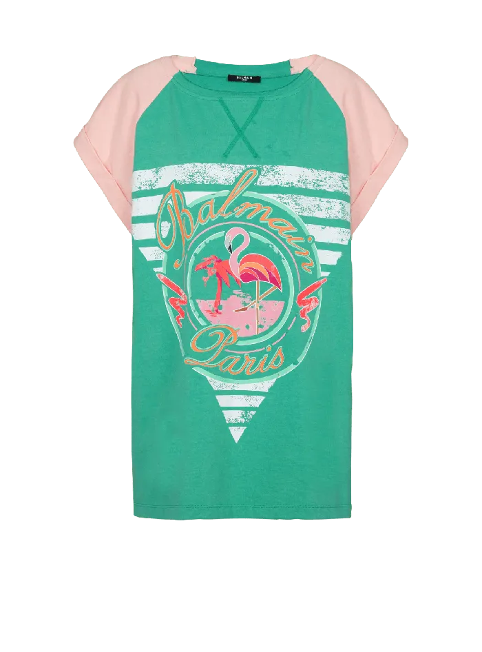 Balmain Flamingo Tshirt Green Women TShirts