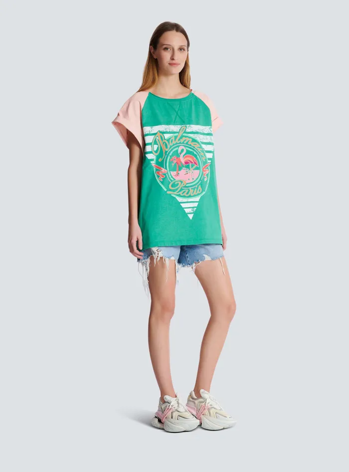 Balmain Flamingo Tshirt Green Women TShirts