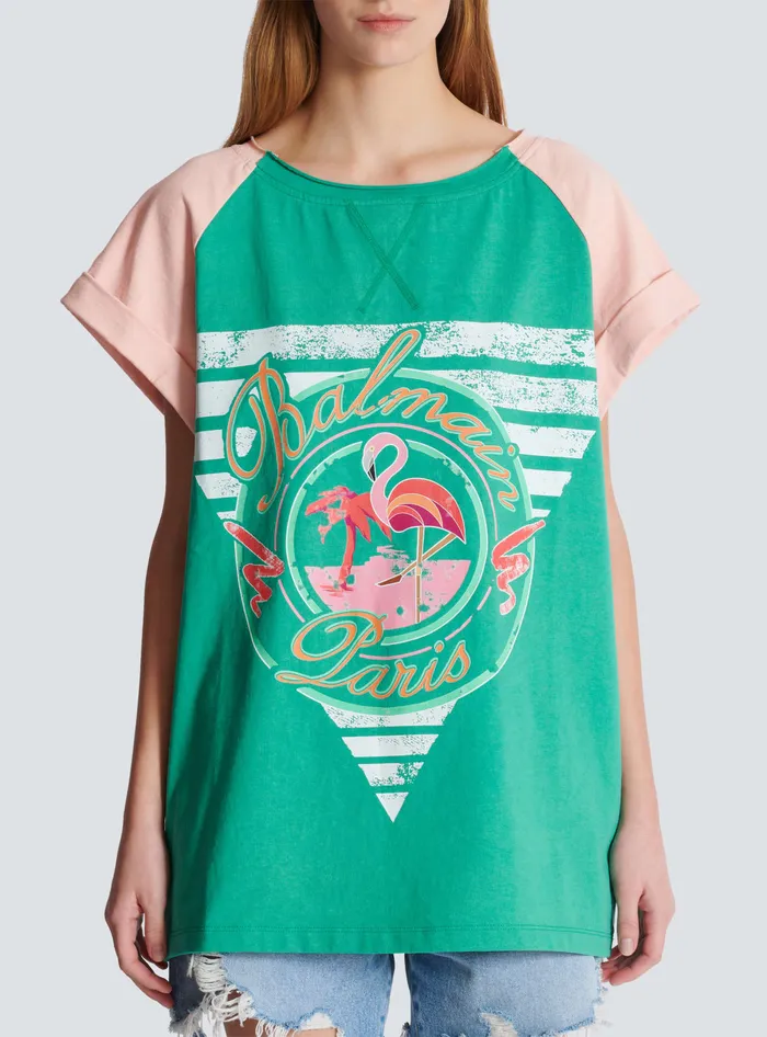 Balmain Flamingo Tshirt Green Women TShirts
