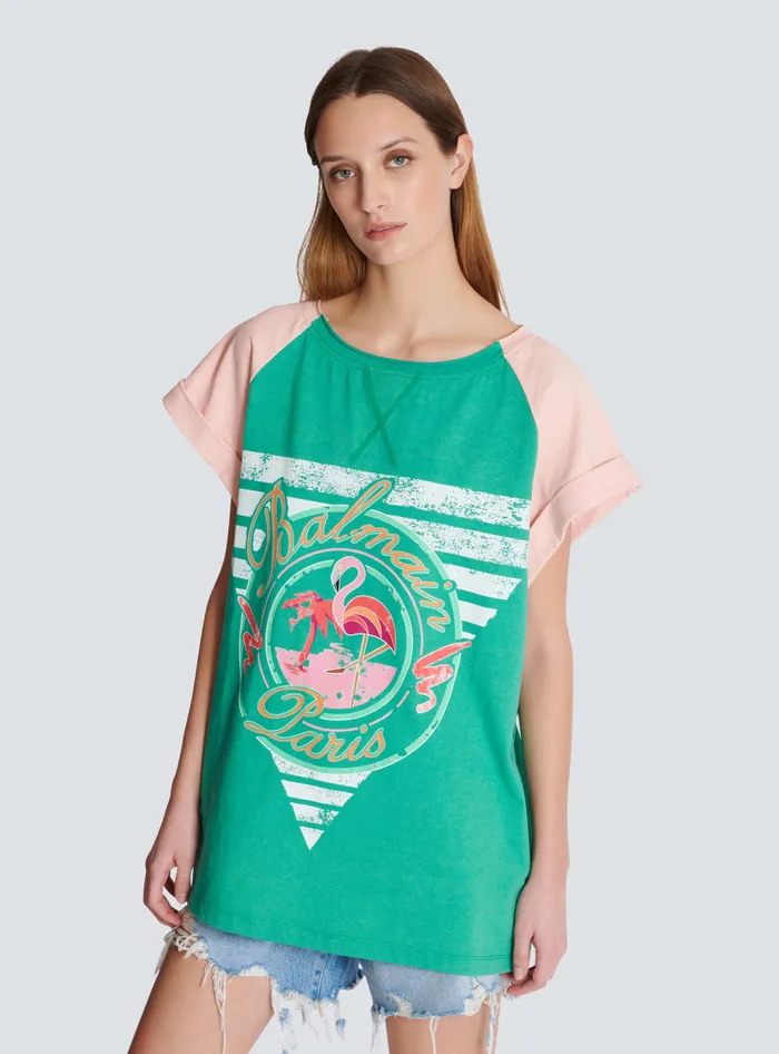 Balmain Flamingo Tshirt Green Women TShirts