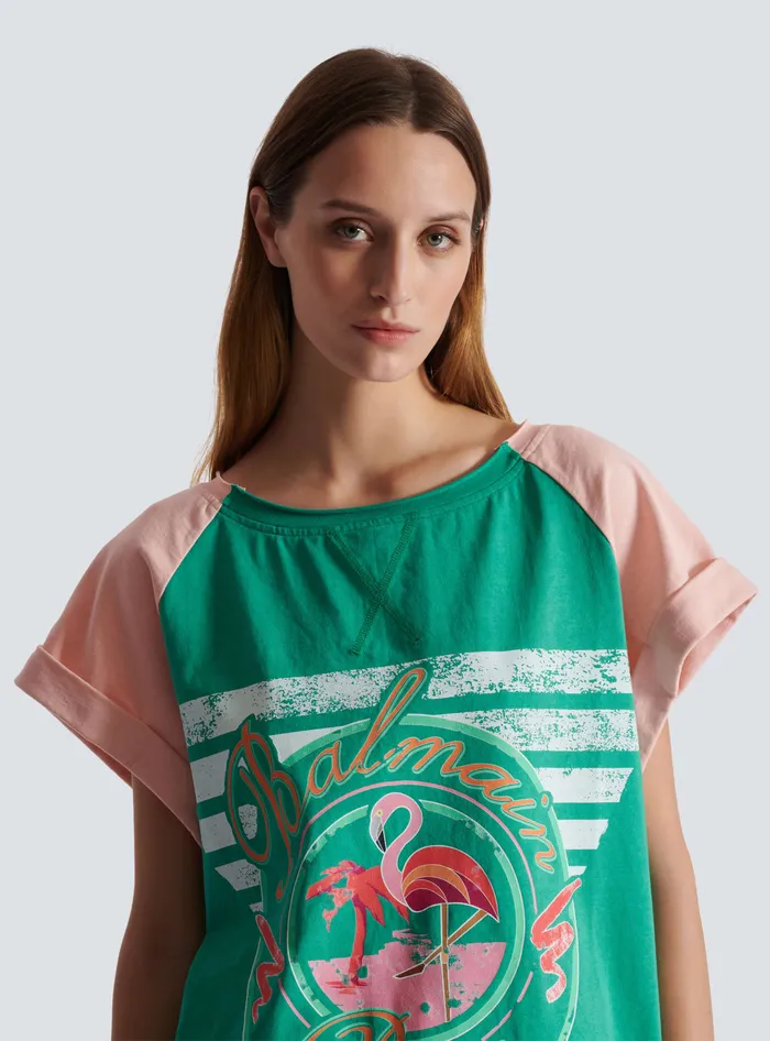 Balmain Flamingo Tshirt Green Women TShirts