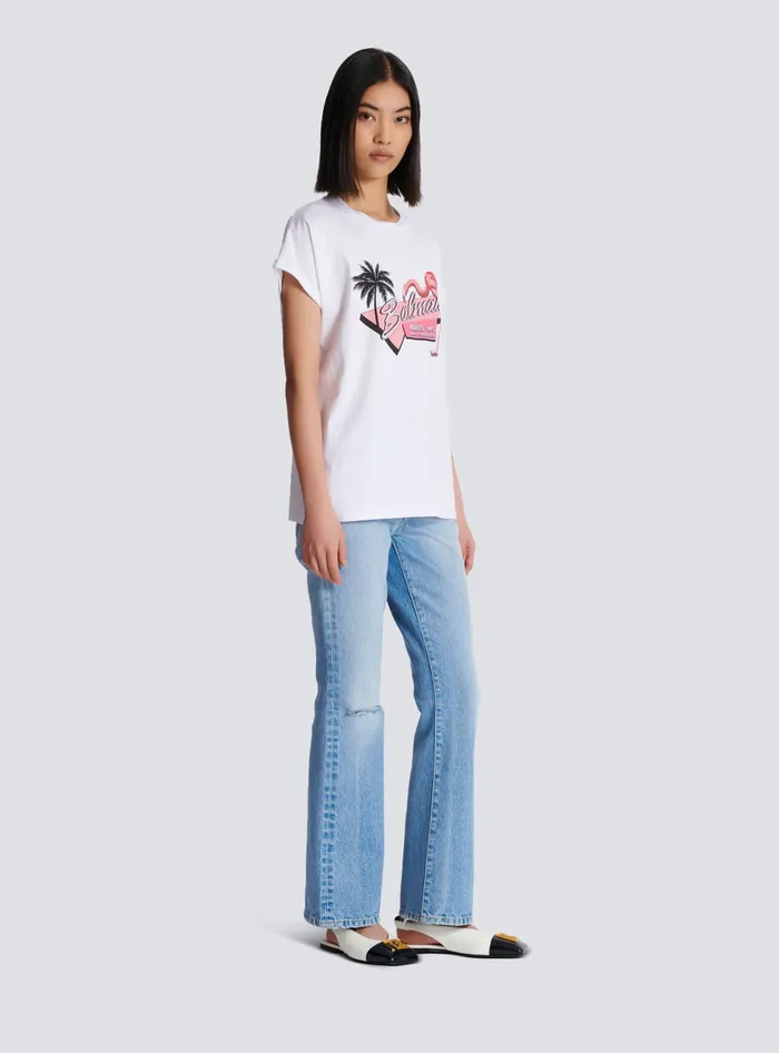 Balmain Flamingo Tshirt White Women TShirts