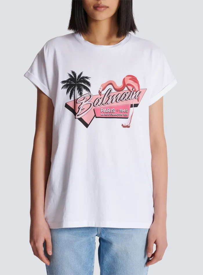 Balmain Flamingo Tshirt White Women TShirts