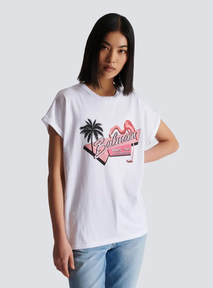 Balmain Flamingo Tshirt White Women TShirts