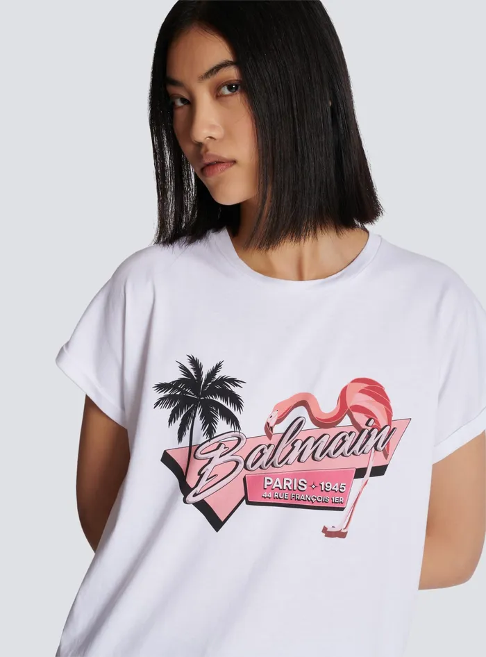 Balmain Flamingo Tshirt White Women TShirts