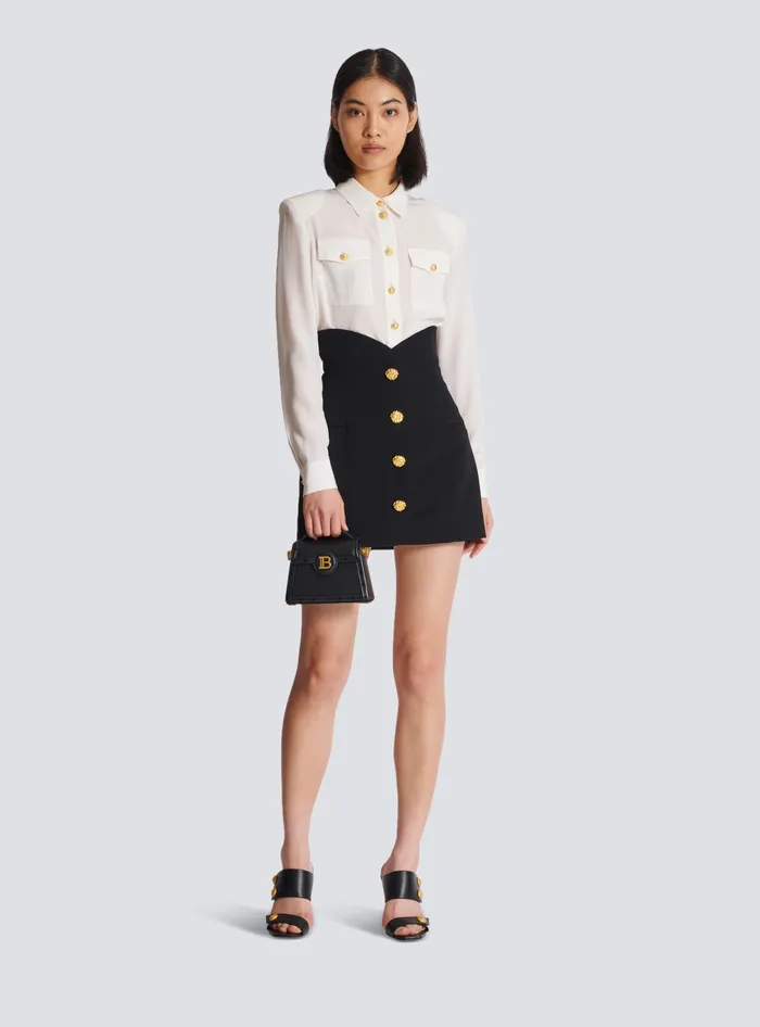 Balmain Flared Double Crepe Tulip Skirt Black Women Skirts