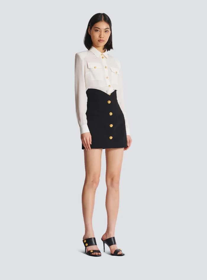 Balmain Flared Double Crepe Tulip Skirt Black Women Skirts