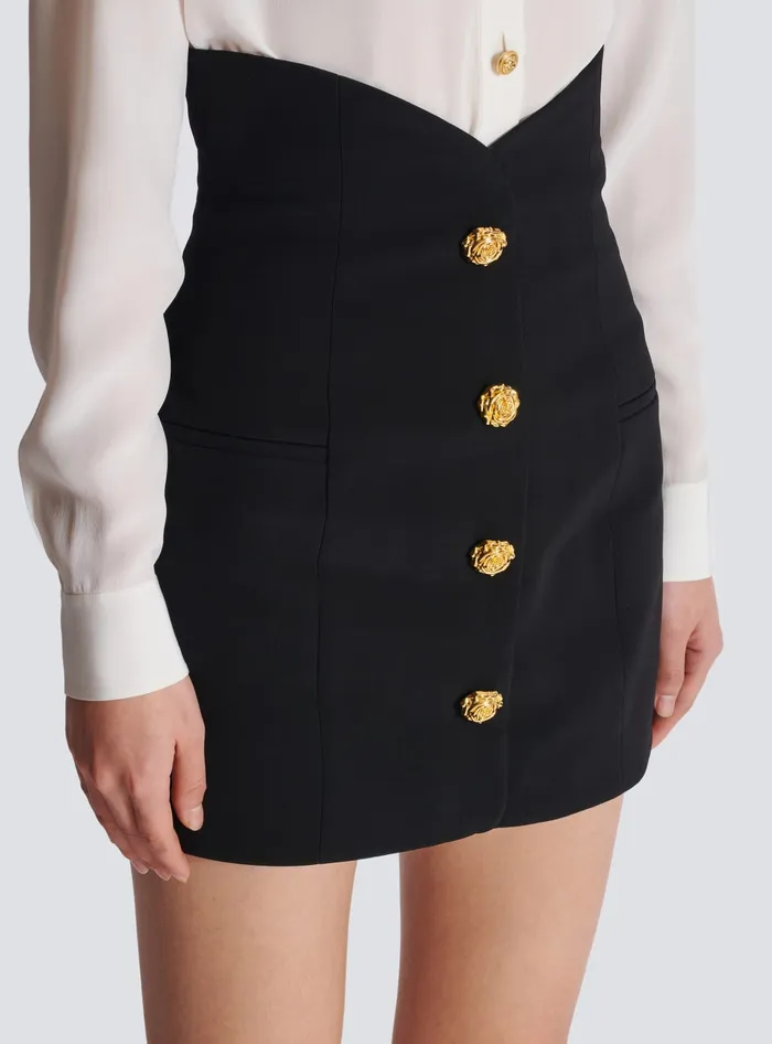 Balmain Flared Double Crepe Tulip Skirt Black Women Skirts