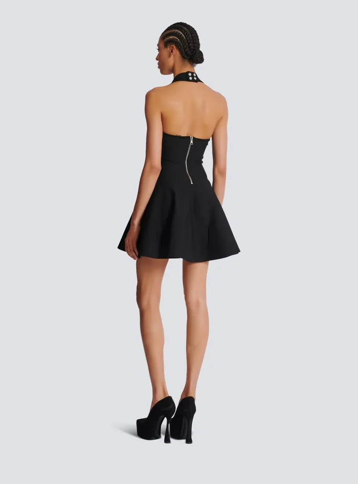 Balmain Flared Halterneck Knit Dress Black Women Dresses