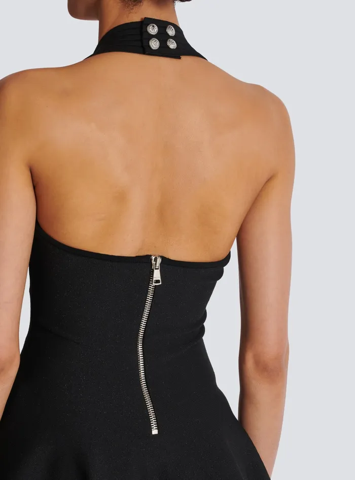 Balmain Flared Halterneck Knit Dress Black Women Dresses