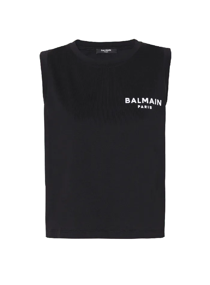 Balmain Flocked Tank Top Black Women TShirts