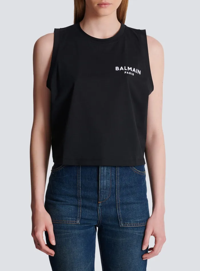 Balmain Flocked Tank Top Black Women TShirts