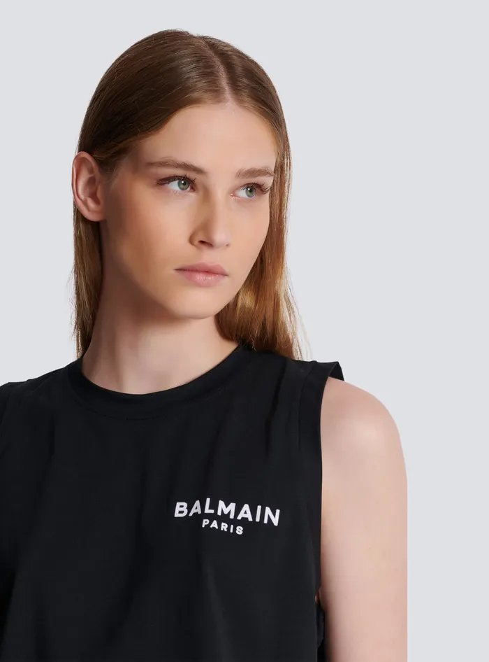 Balmain Flocked Tank Top Black Women TShirts