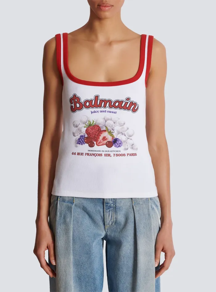 Balmain Fruit Tank Top White Women TShirts
