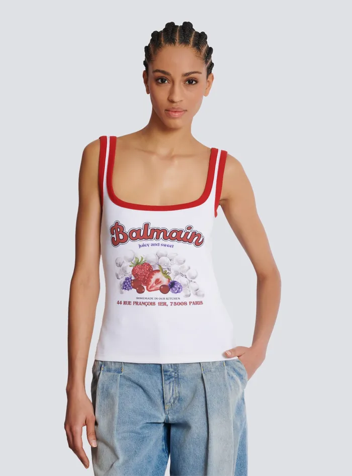 Balmain Fruit Tank Top White Women TShirts