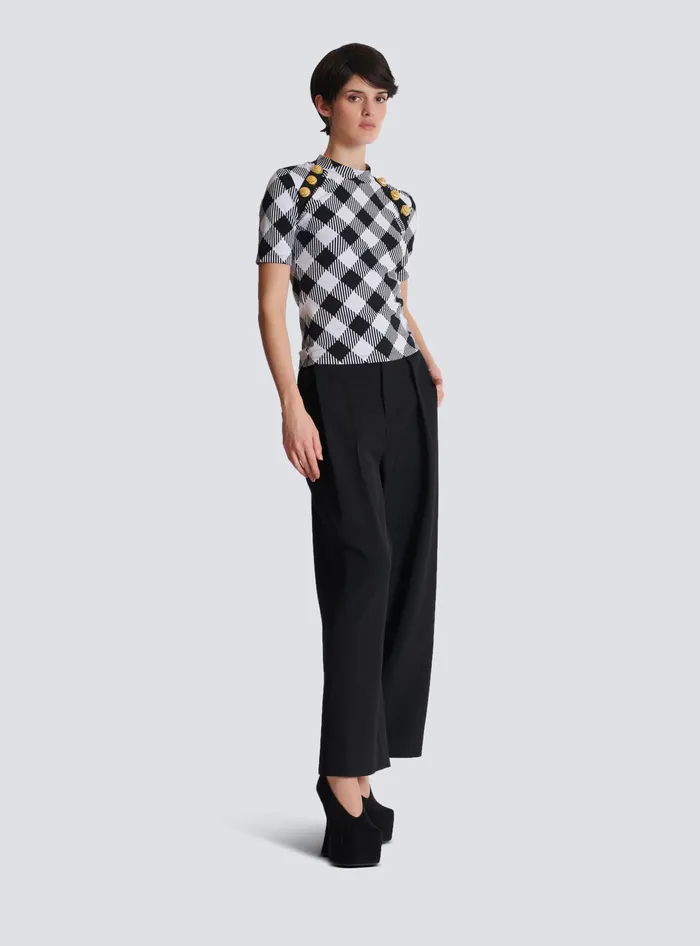Balmain Gingham Button Tshirt Black Women TShirts