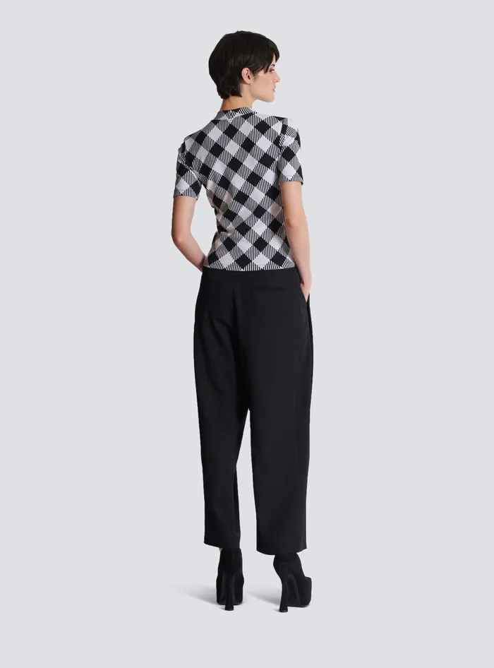 Balmain Gingham Button Tshirt Black Women TShirts