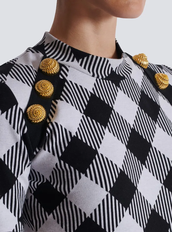 Balmain Gingham Button Tshirt Black Women TShirts