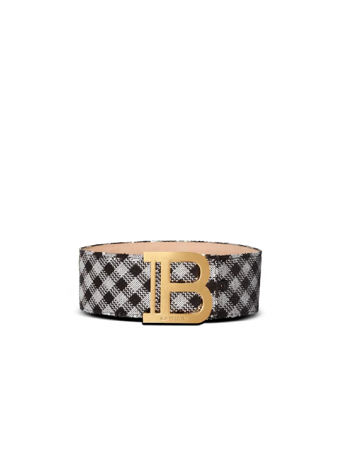 Balmain Gingham Embroidered BBelt Black Women Belts