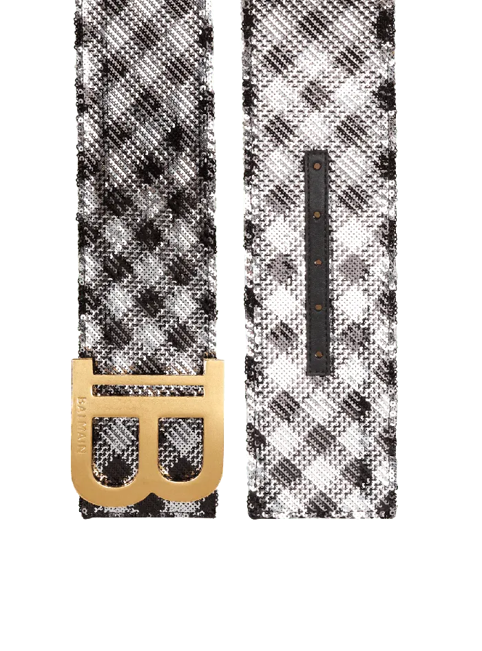 Balmain Gingham Embroidered BBelt Black Women Belts