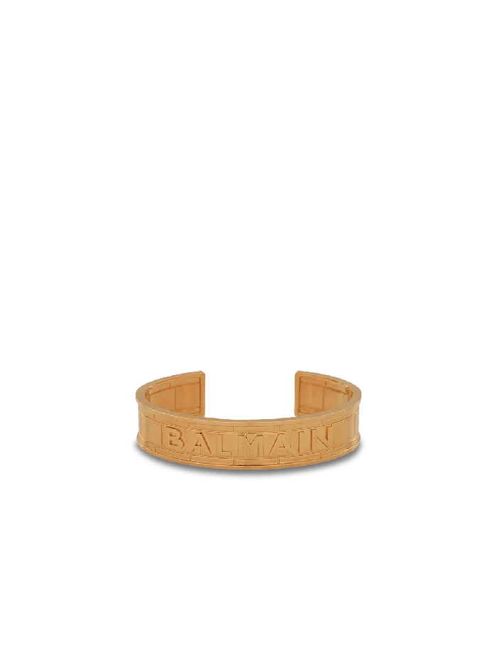 Balmain Goldtone Brass Cuff Bracelet With Logo Gold WomenMen Fashion Jewelry