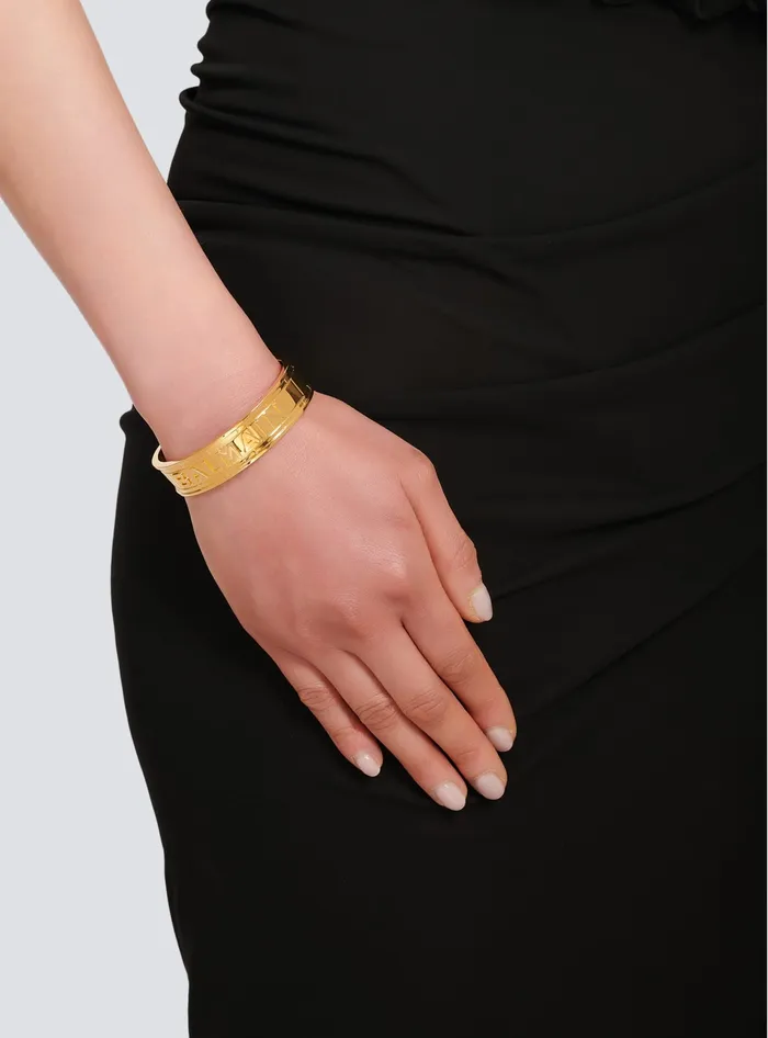 Balmain Goldtone Brass Cuff Bracelet With Logo Gold WomenMen Fashion Jewelry