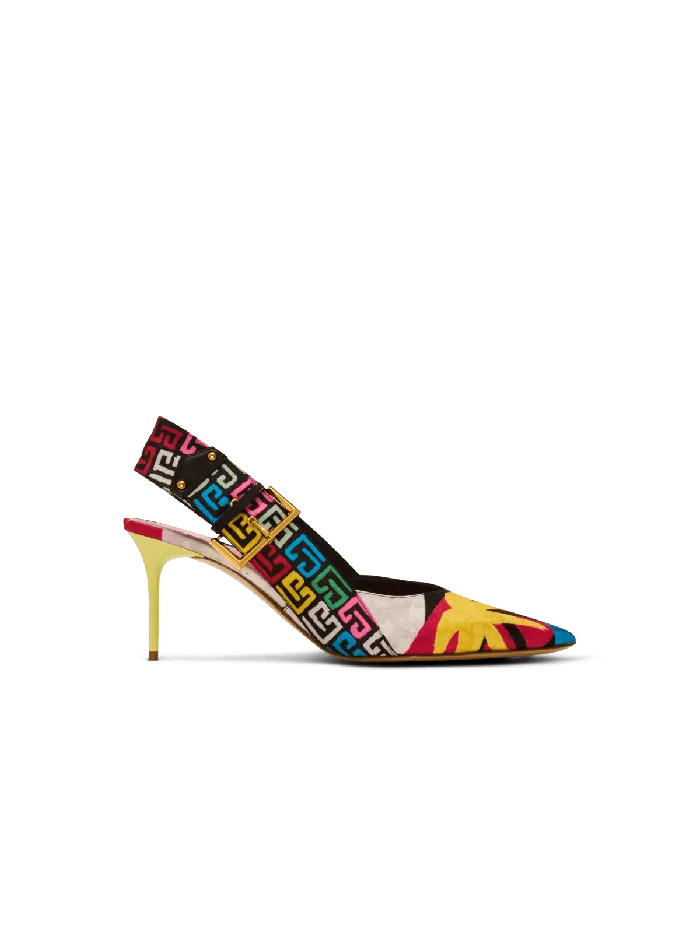 Balmain Heeled Ruby Slingbacks In Printed Satin Multicolor Women High Heels and Pumps