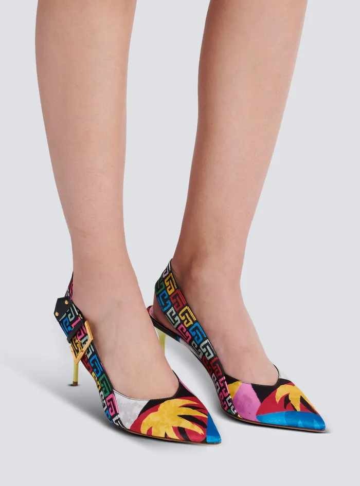 Balmain Heeled Ruby Slingbacks In Printed Satin Multicolor Women High Heels and Pumps