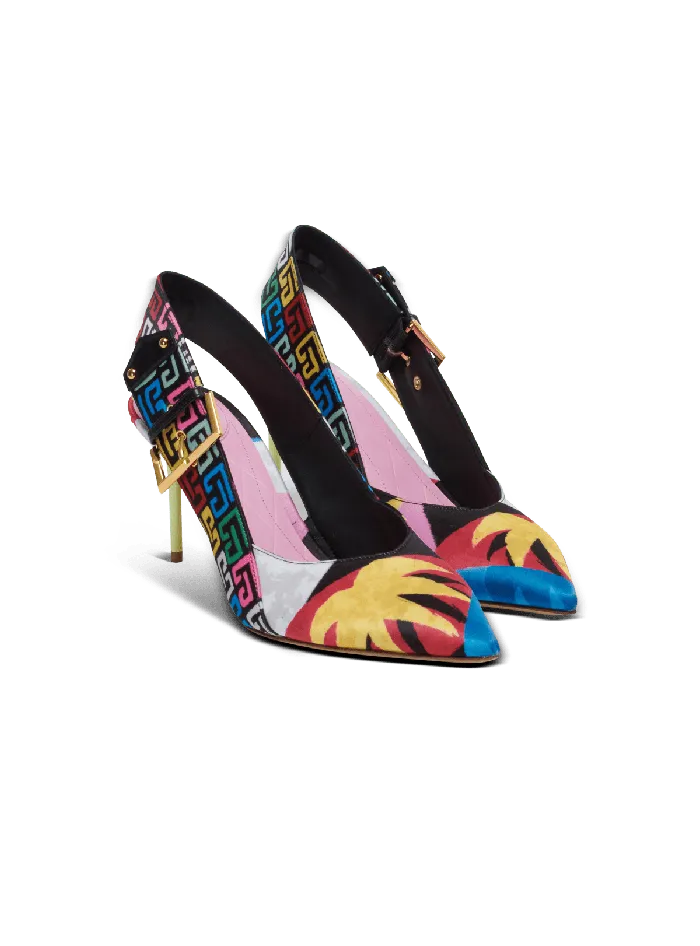Balmain Heeled Ruby Slingbacks In Printed Satin Multicolor Women High Heels and Pumps