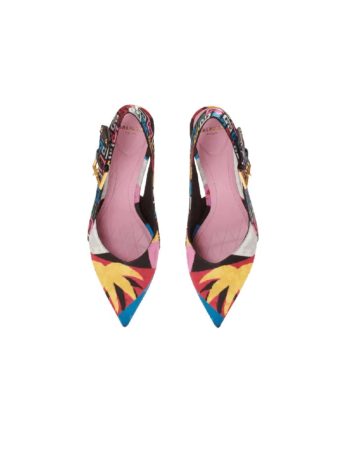 Balmain Heeled Ruby Slingbacks In Printed Satin Multicolor Women High Heels and Pumps