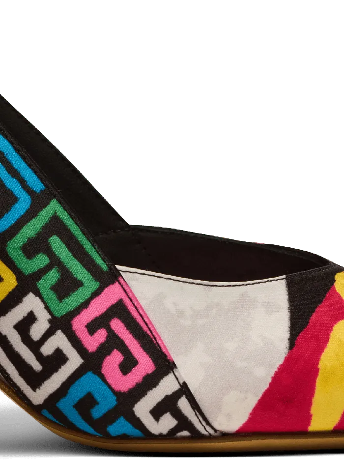 Balmain Heeled Ruby Slingbacks In Printed Satin Multicolor Women High Heels and Pumps