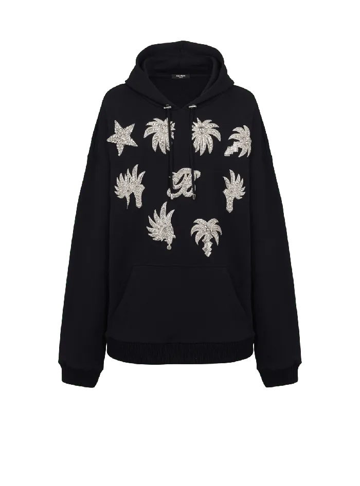 Balmain Hoodie With Embroidered Badges Black Men Sweatshirts