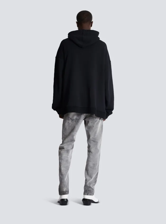 Balmain Hoodie With Embroidered Badges Black Men Sweatshirts