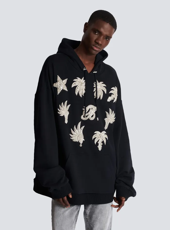 Balmain Hoodie With Embroidered Badges Black Men Sweatshirts