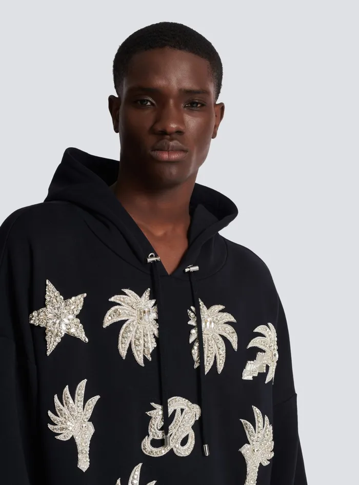 Balmain Hoodie With Embroidered Badges Black Men Sweatshirts