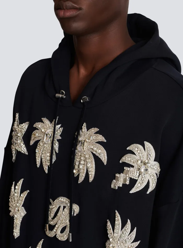Balmain Hoodie With Embroidered Badges Black Men Sweatshirts