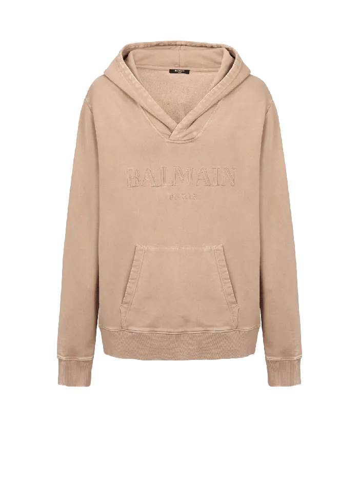 Balmain Hoodie With Vintage Embroidery Beige Men Sweatshirts