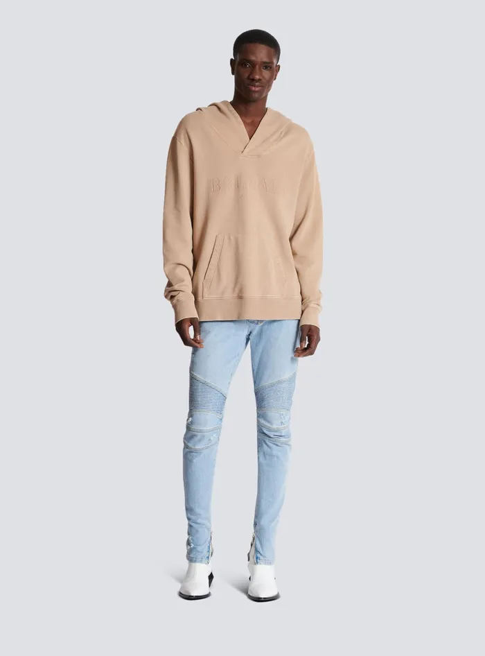 Balmain Hoodie With Vintage Embroidery Beige Men Sweatshirts