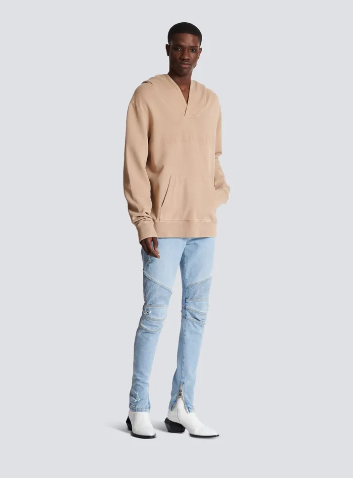 Balmain Hoodie With Vintage Embroidery Beige Men Sweatshirts