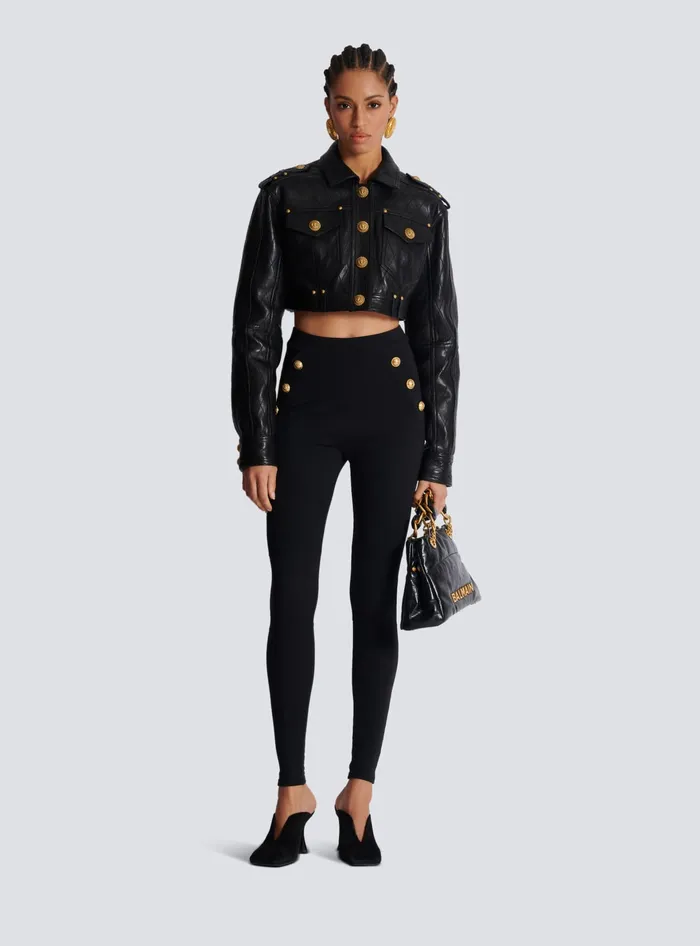 Balmain Jersey Leggings With 6 Buttons Black Women Trousers And Shorts