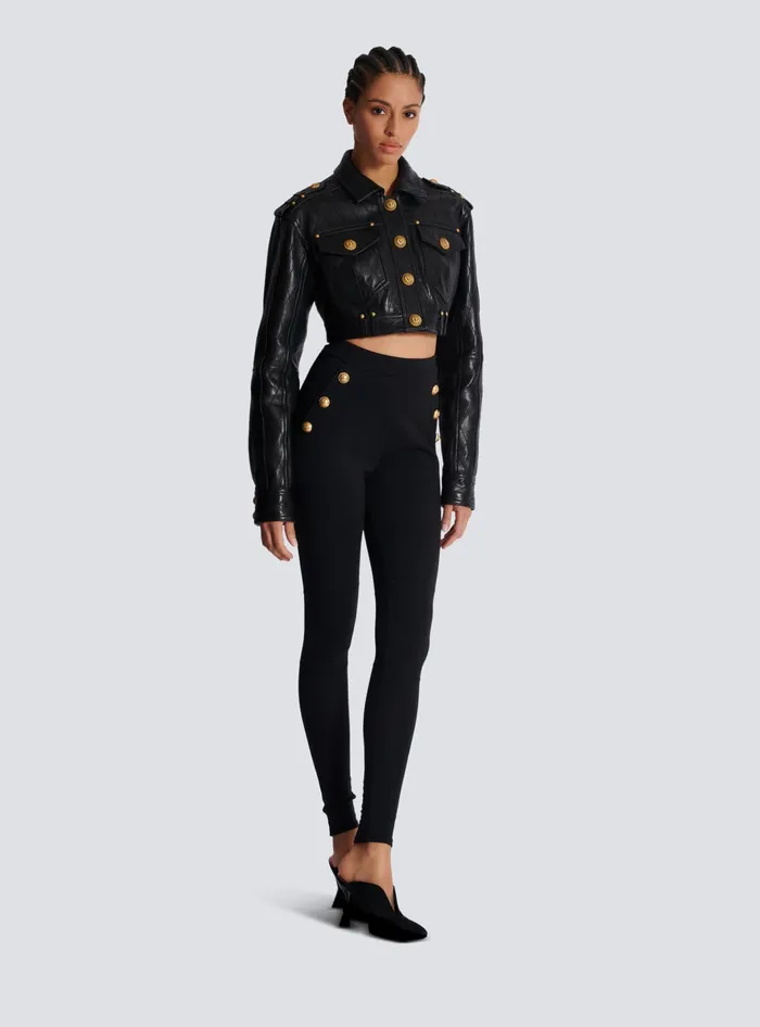 Balmain Jersey Leggings With 6 Buttons Black Women Trousers And Shorts
