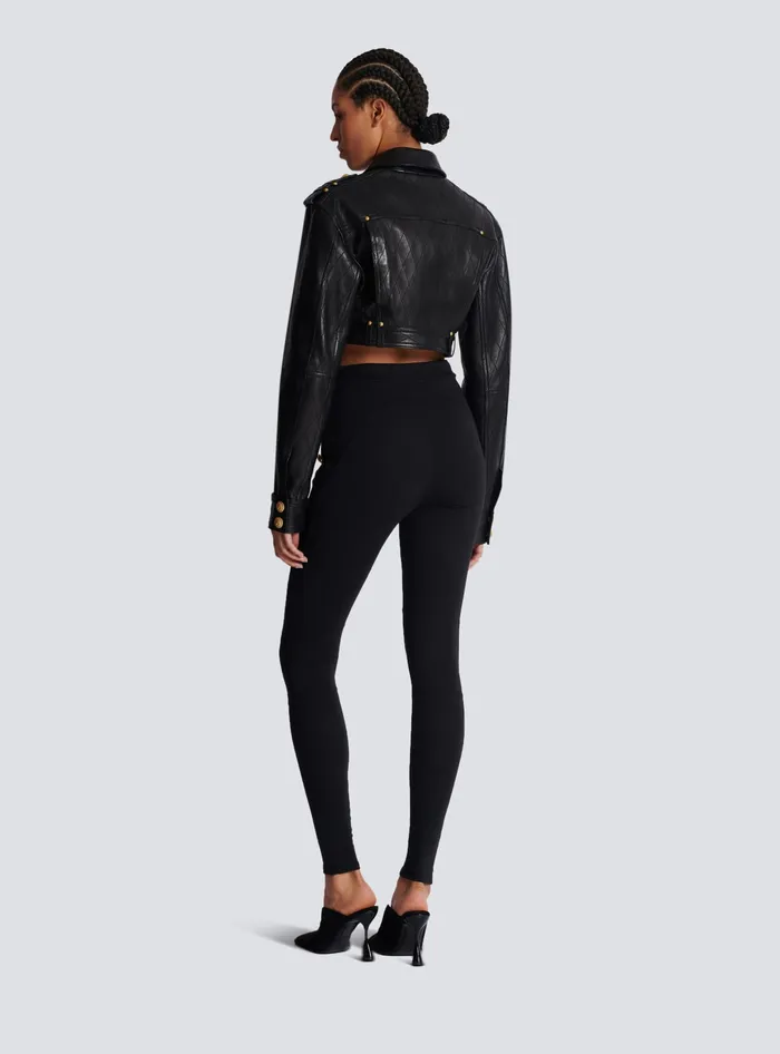 Balmain Jersey Leggings With 6 Buttons Black Women Trousers And Shorts