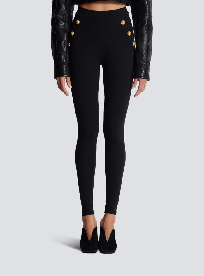 Balmain Jersey Leggings With 6 Buttons Black Women Trousers And Shorts