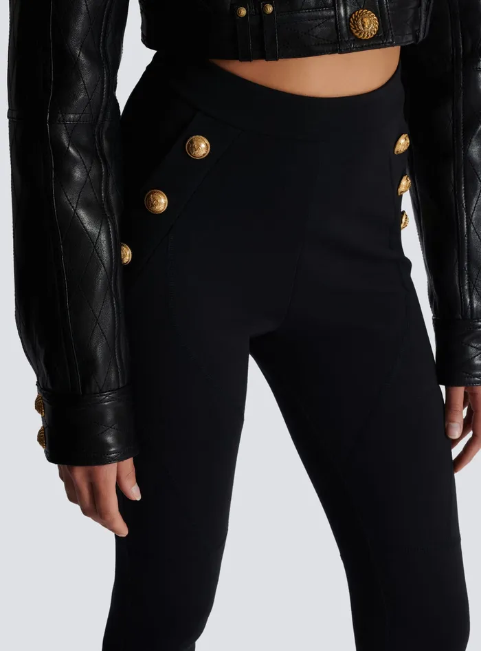 Balmain Jersey Leggings With 6 Buttons Black Women Trousers And Shorts
