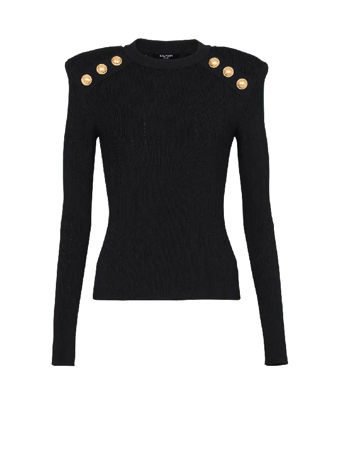 Balmain Knit Jumper With Button Details Black Women Knitwear