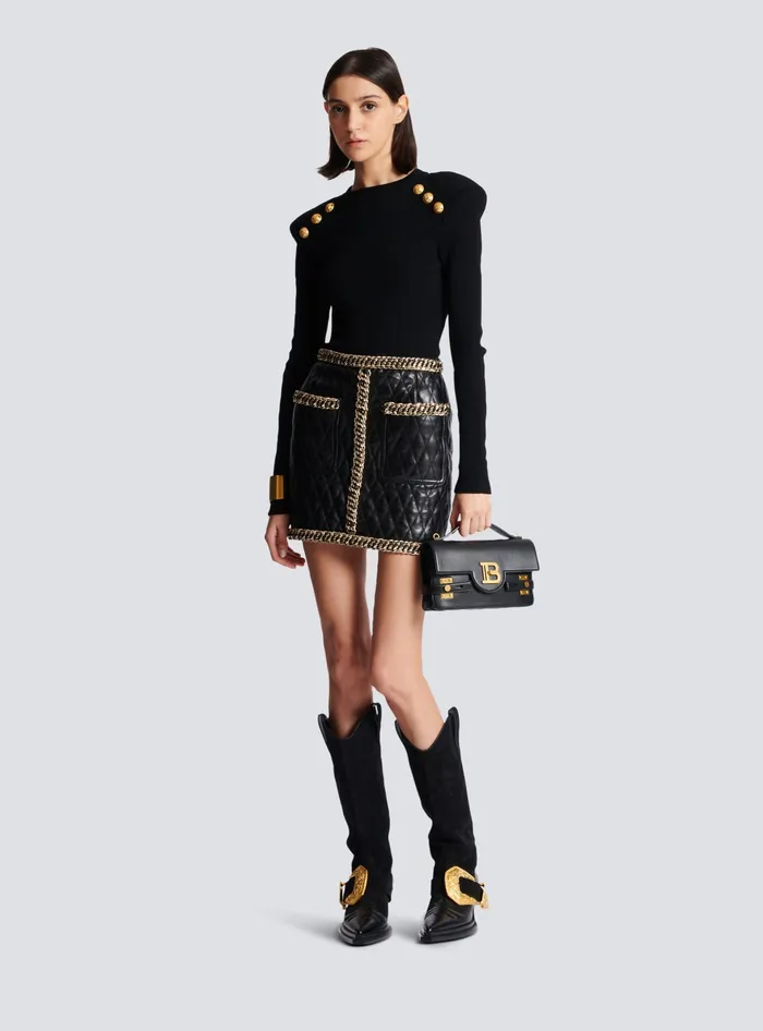 Balmain Knit Jumper With Button Details Black Women Knitwear