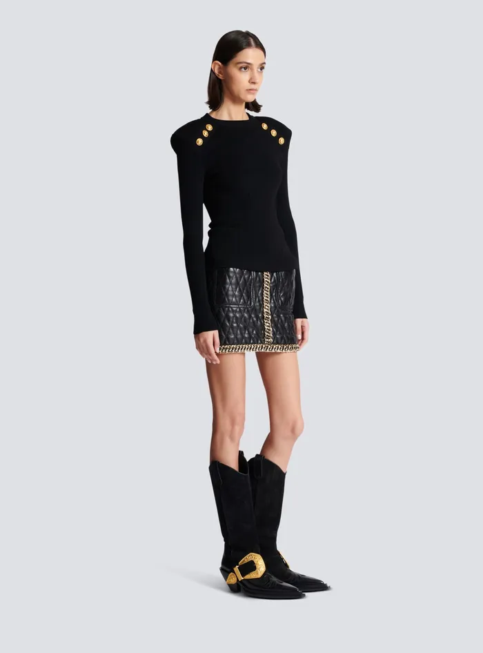 Balmain Knit Jumper With Button Details Black Women Knitwear